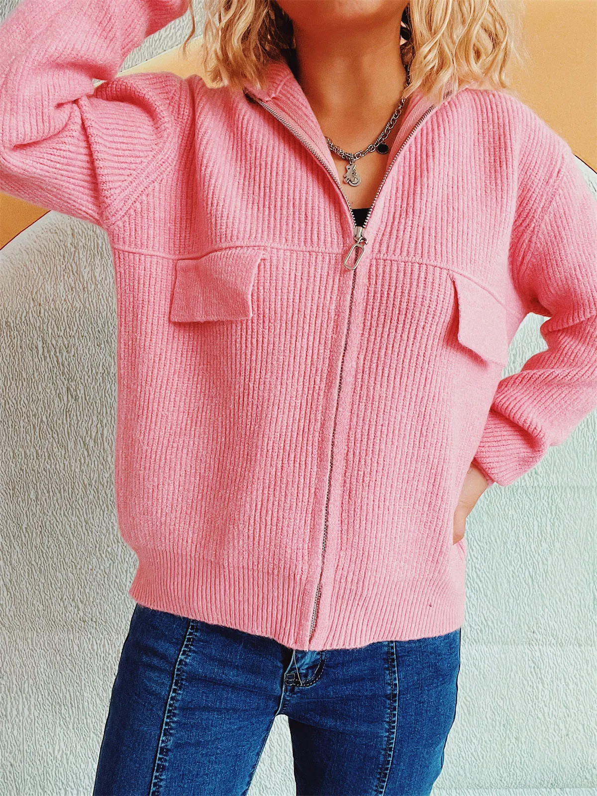 Zippered Cardigan Sweater for Women