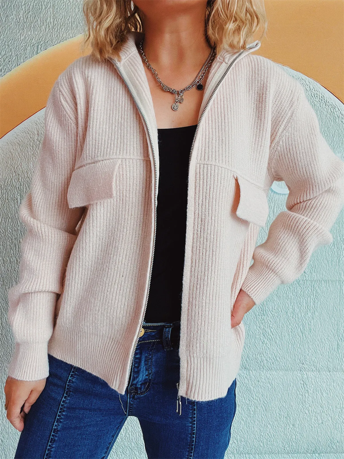 Zippered Cardigan Sweater for Women