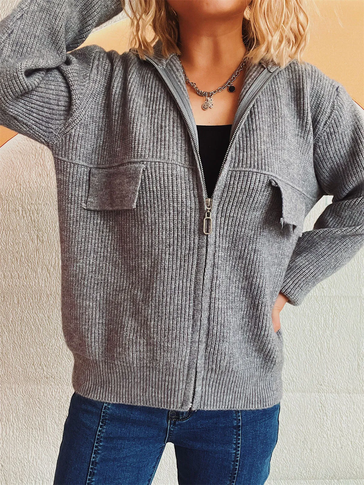 Zippered Cardigan Sweater for Women