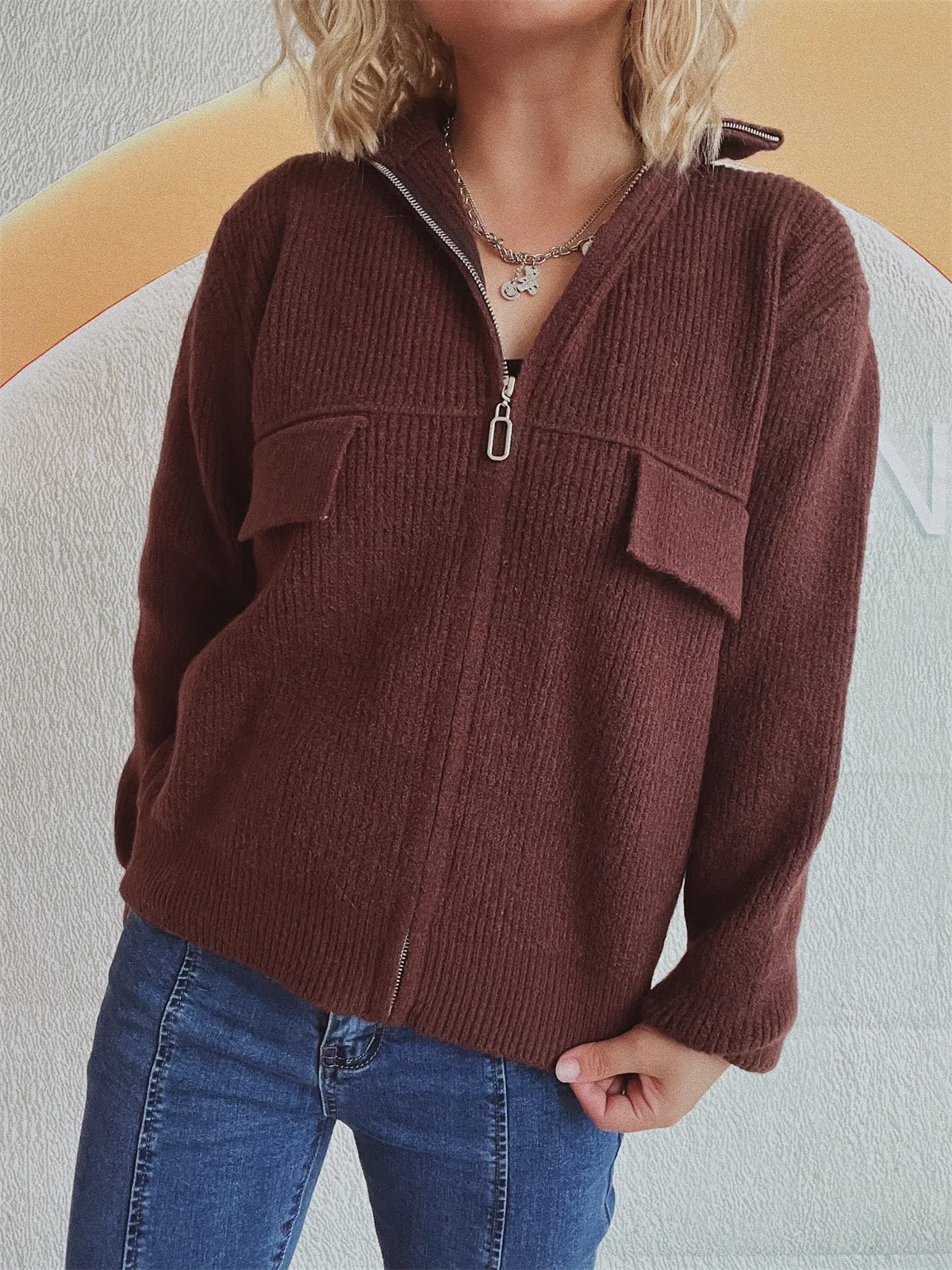 Zippered Cardigan Sweater for Women