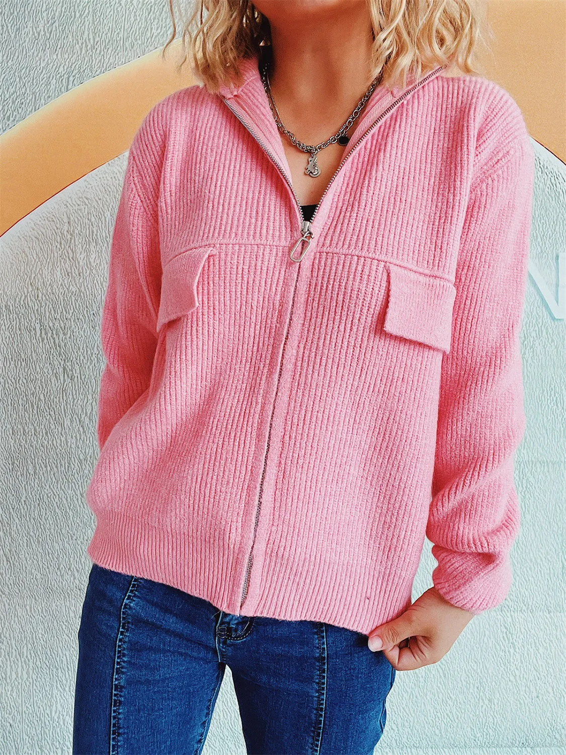 Zippered Cardigan Sweater for Women
