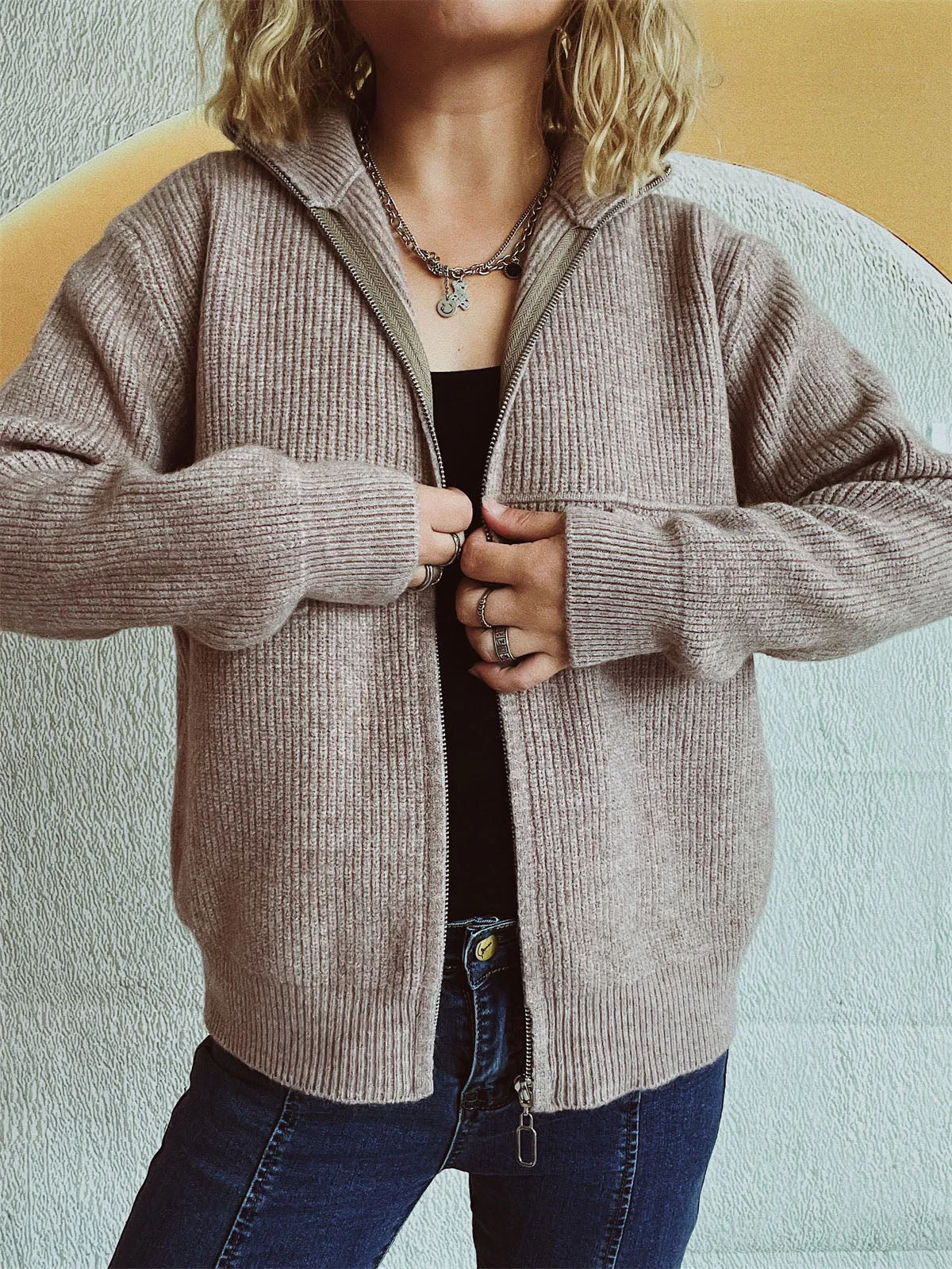 Zippered Cardigan Sweater for Women