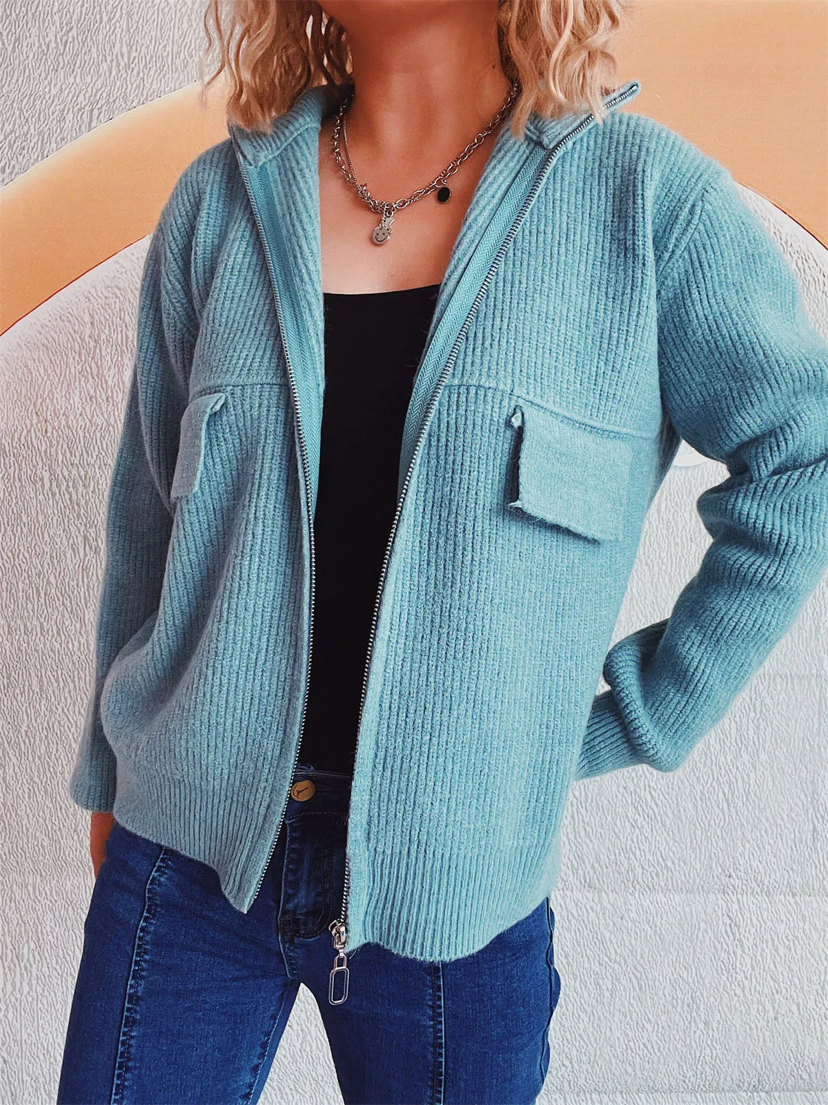 Zippered Cardigan Sweater for Women