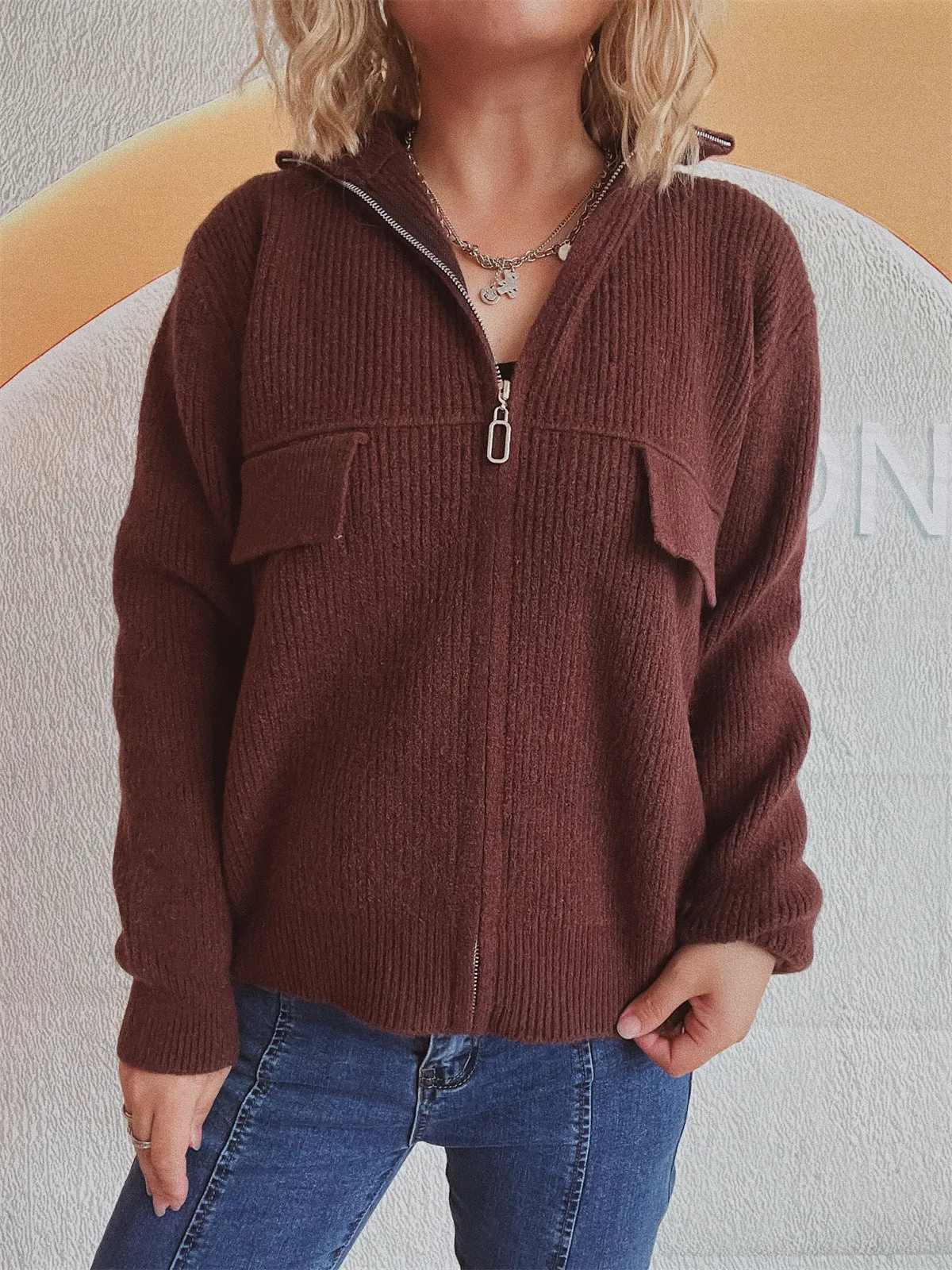 Zippered Cardigan Sweater for Women