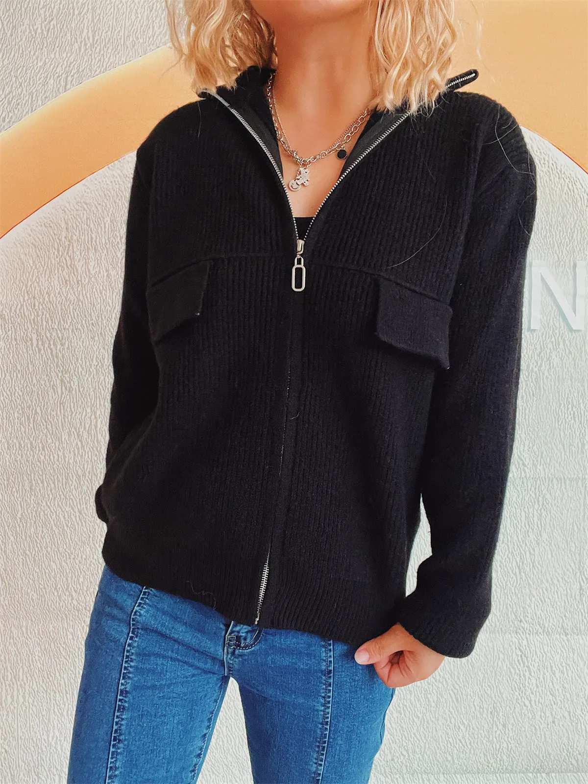 Zippered Cardigan Sweater for Women