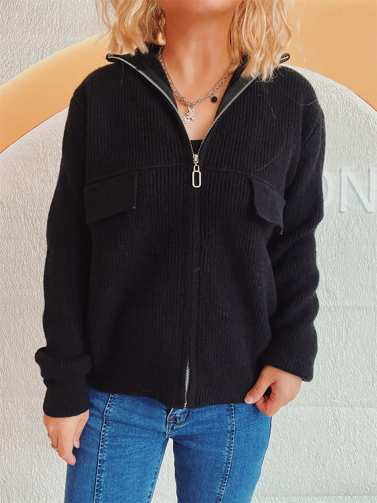 Zippered Cardigan Sweater for Women