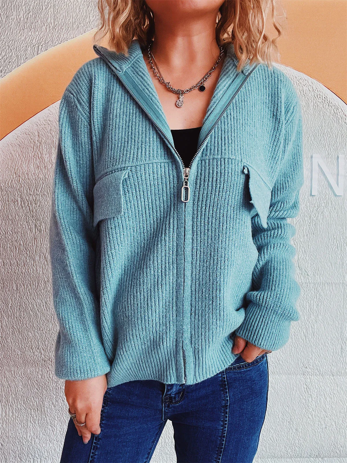 Zippered Cardigan Sweater for Women