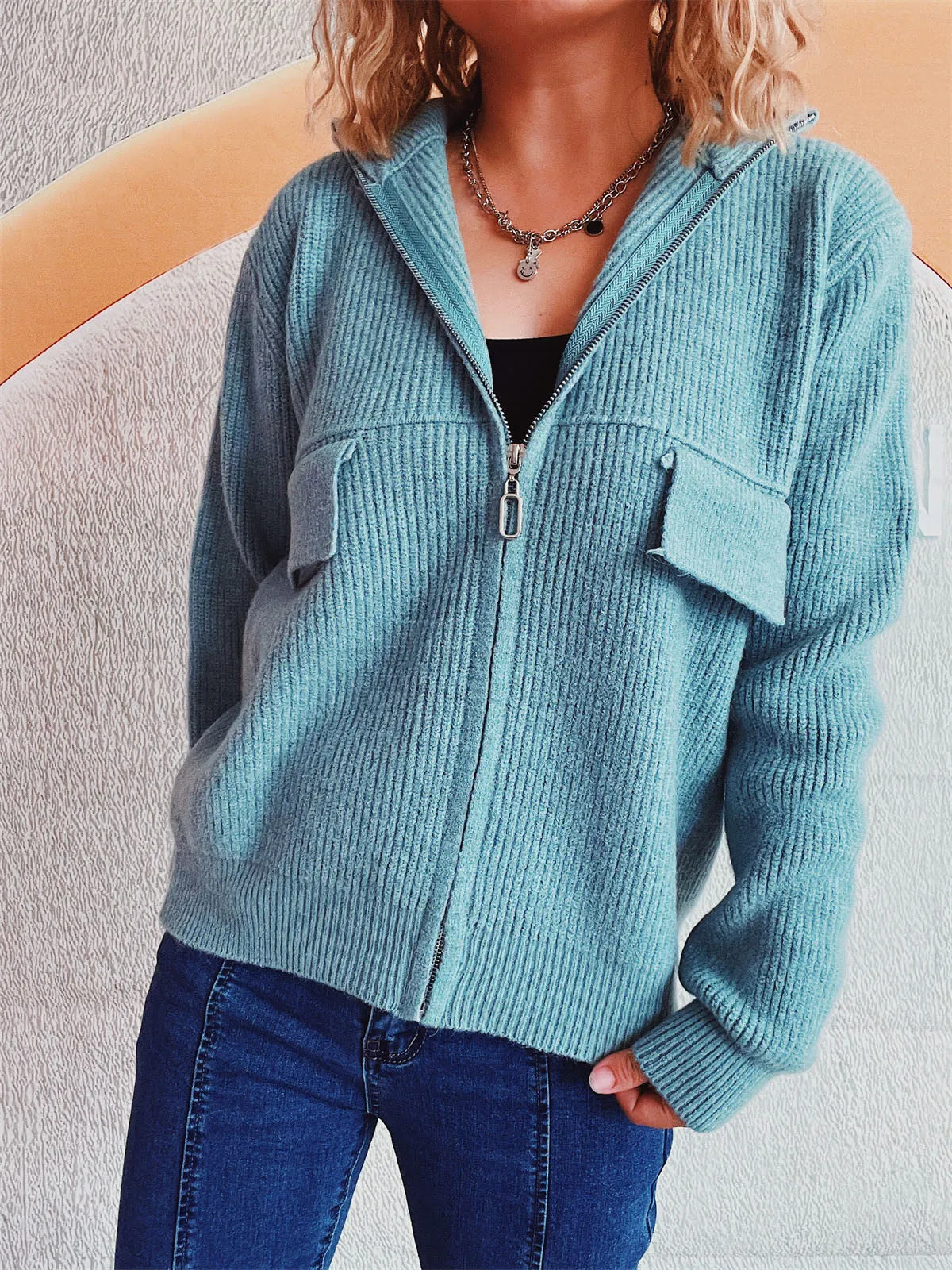 Zippered Cardigan Sweater for Women