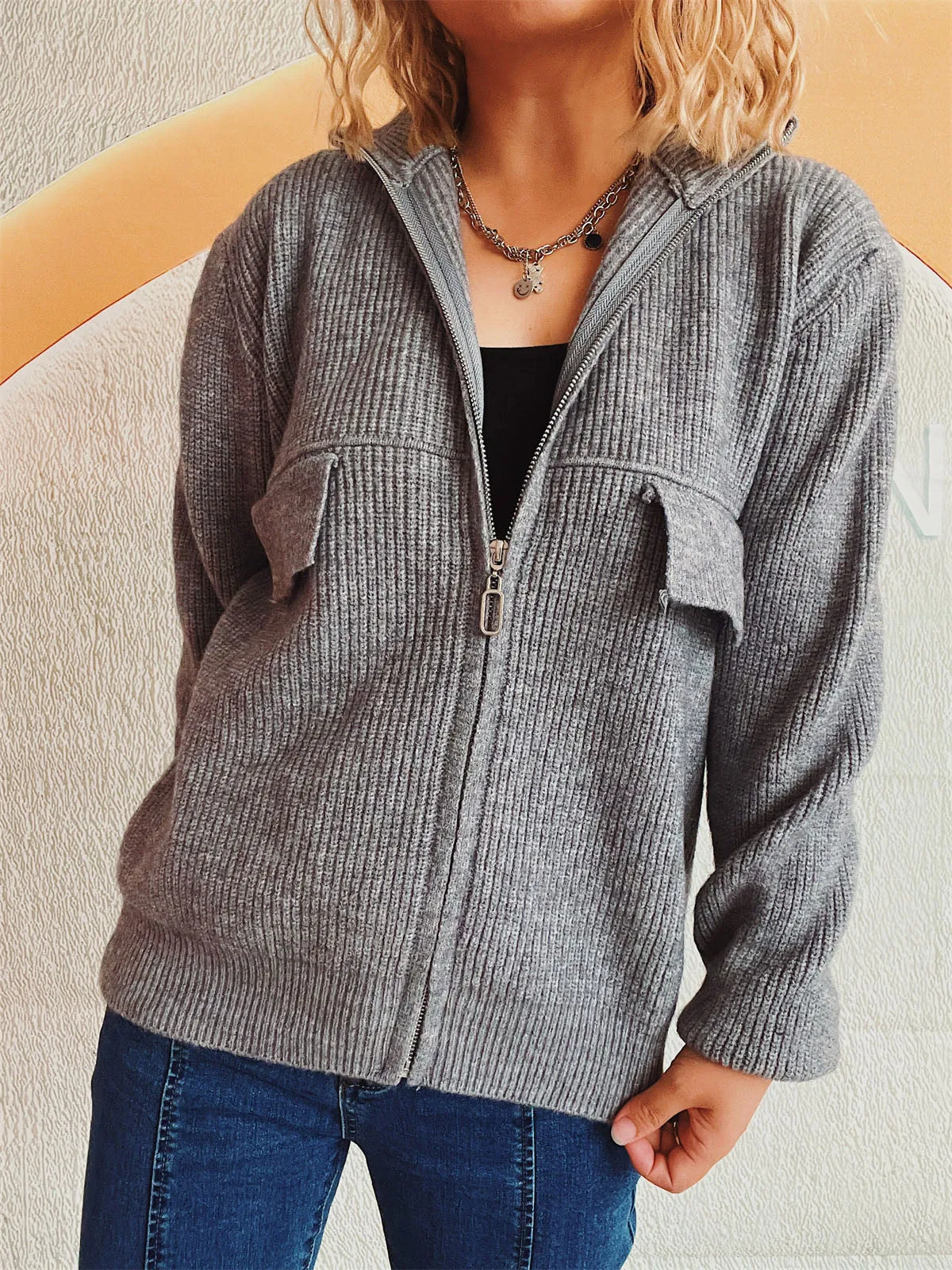 Zippered Cardigan Sweater for Women