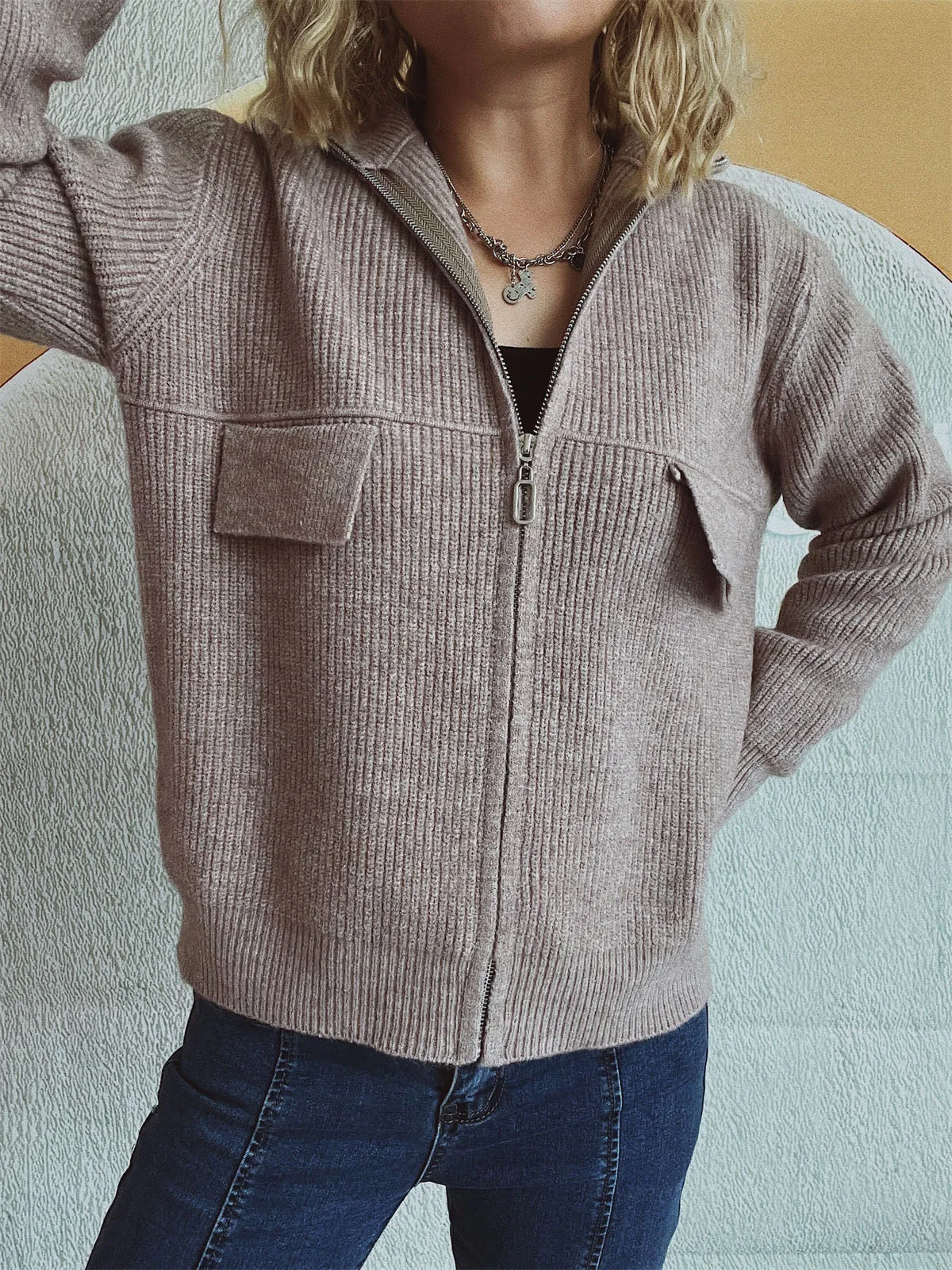 Zippered Cardigan Sweater for Women