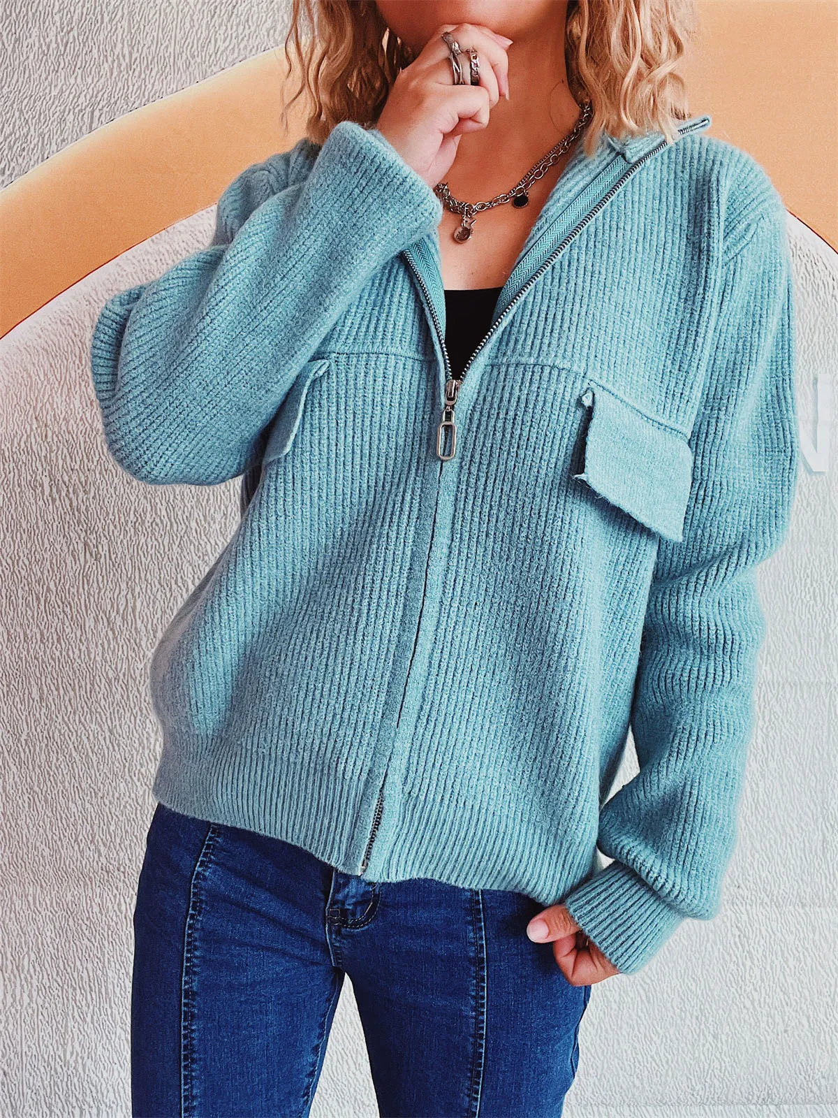 Zippered Cardigan Sweater for Women