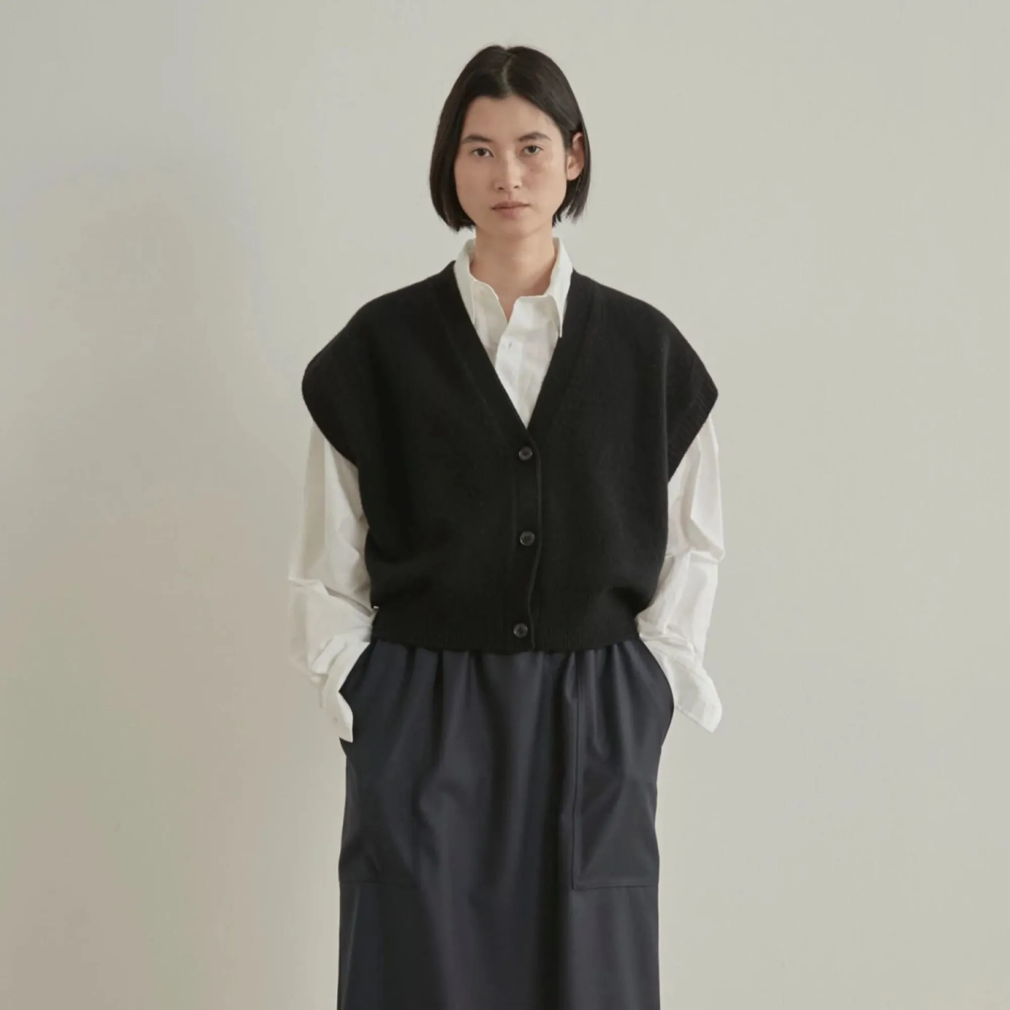 Zoe Wool V-Neck Black Vest